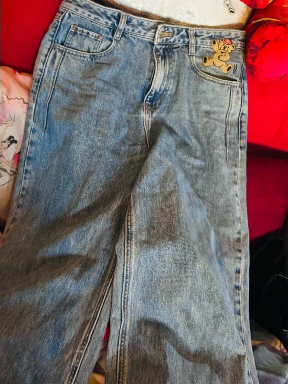 Women’s jeans by teenie Weenie Light Blue Bootcut Jeans with Bear Patch